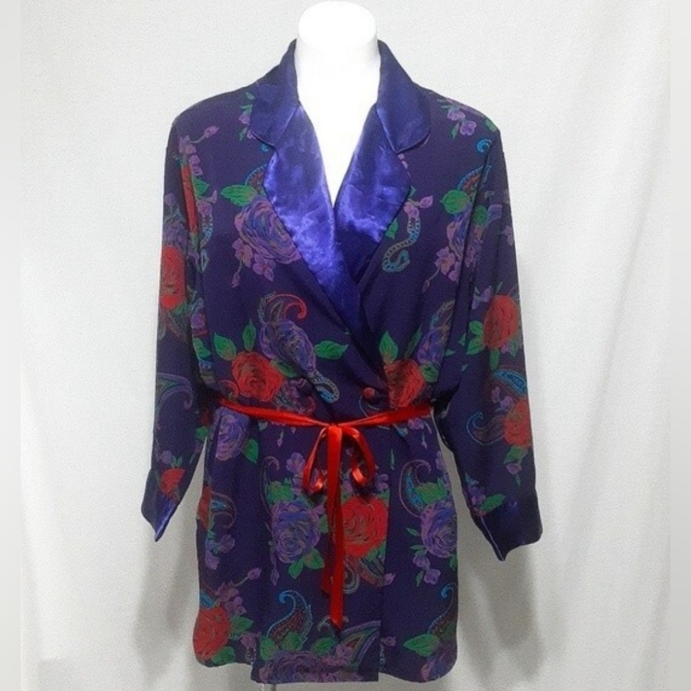 Vintage Victoria's Secret Gold Label Belted Floral Kimono Mini Robe S Luxe Chic